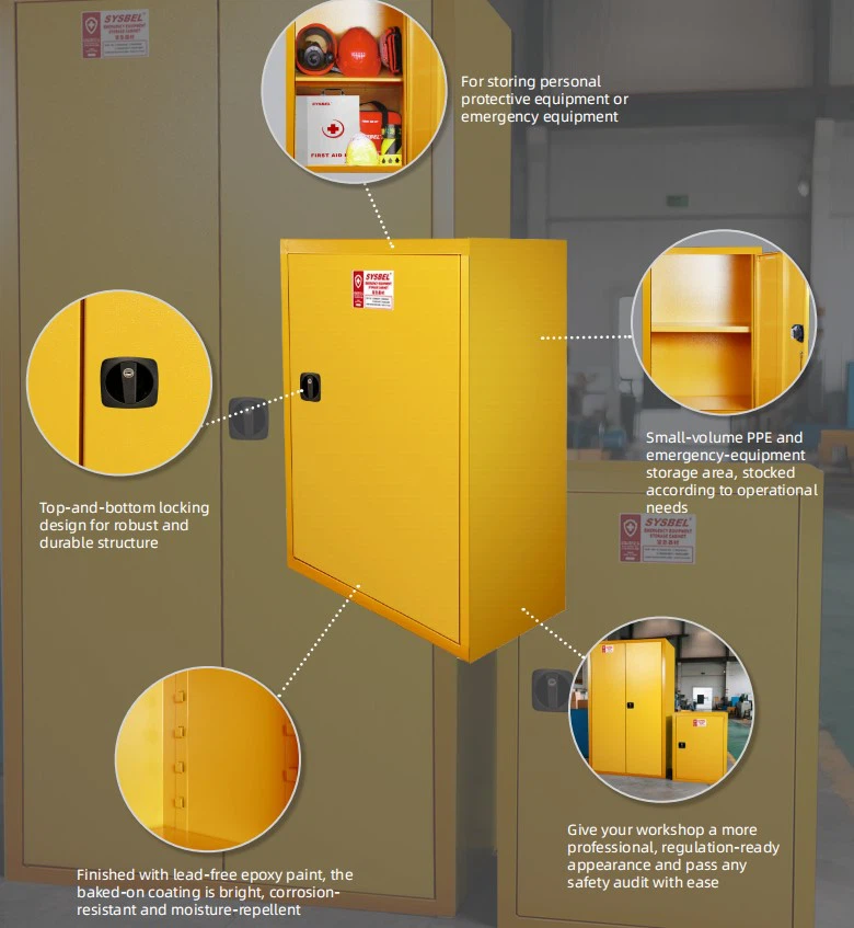 SYSBEL 12-Gallon 45L Emergency Equipment Yellow PPE Storage Cabinet SYSBEL 12-Gallon 45L Emergency Equipment Yellow PPE Storage Cabinet