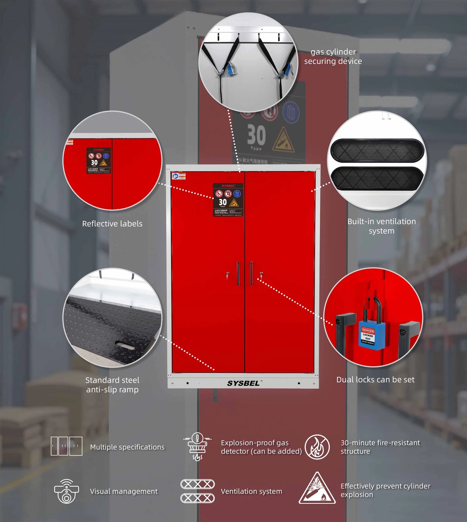 EN 14470-2 30-Minute Protection Fire-Resistant Gas Cylinder Storage Cabinet for 4 Cylinders EN 14470-2 30-Minute Protection Fire-Resistant Gas Cylinder Storage Cabinet for 4 Cylinders